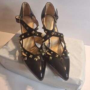 Adrienne Vittadini Black Heels with Gold Studs. Size 9.5 M